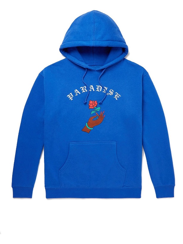 Photo: PARADISE - Logo-Print Cotton-Blend Jersey Hoodie - Blue