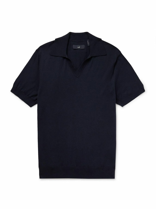 Photo: Dunhill - Slim-Fit Cotton and Mulberry Silk-Blend Polo Shirt - Blue
