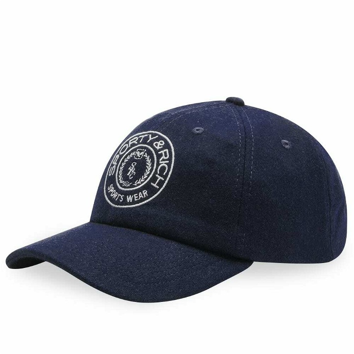 Photo: Sporty & Rich Connecticut Wool Cap in Navy/White