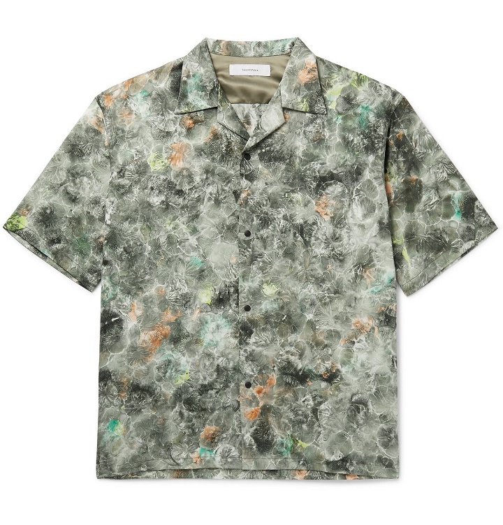 Photo: Sasquatchfabrix. - Norihagashi Camp-Collar Printed Cotton Shirt - Green