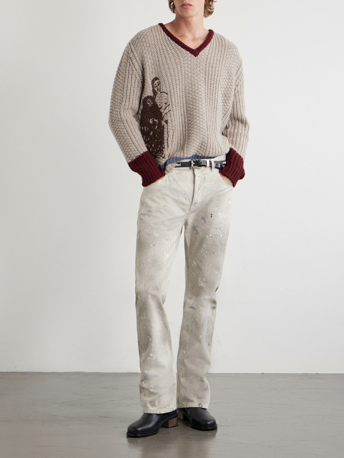 Enfants Riches Déprimés - Nu Sur Papier (IV) Embroidered Cashmere Sweater - Neutrals