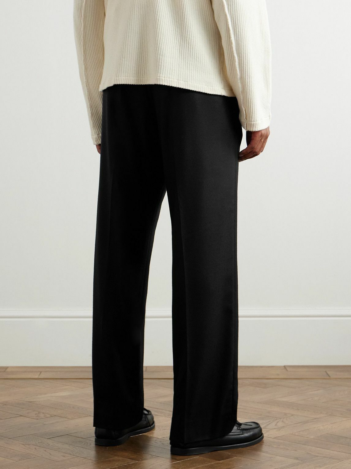 Auralee - Wide-Leg Pleated Wool-Twill Trousers - Black Auralee