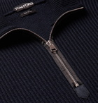 TOM FORD - Slim-Fit Ribbed Merino Wool and Cashmere-Blend Half-Zip Sweater - Navy