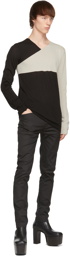 Rick Owens Black & Beige Wool & Cotton V-Neck Sweater