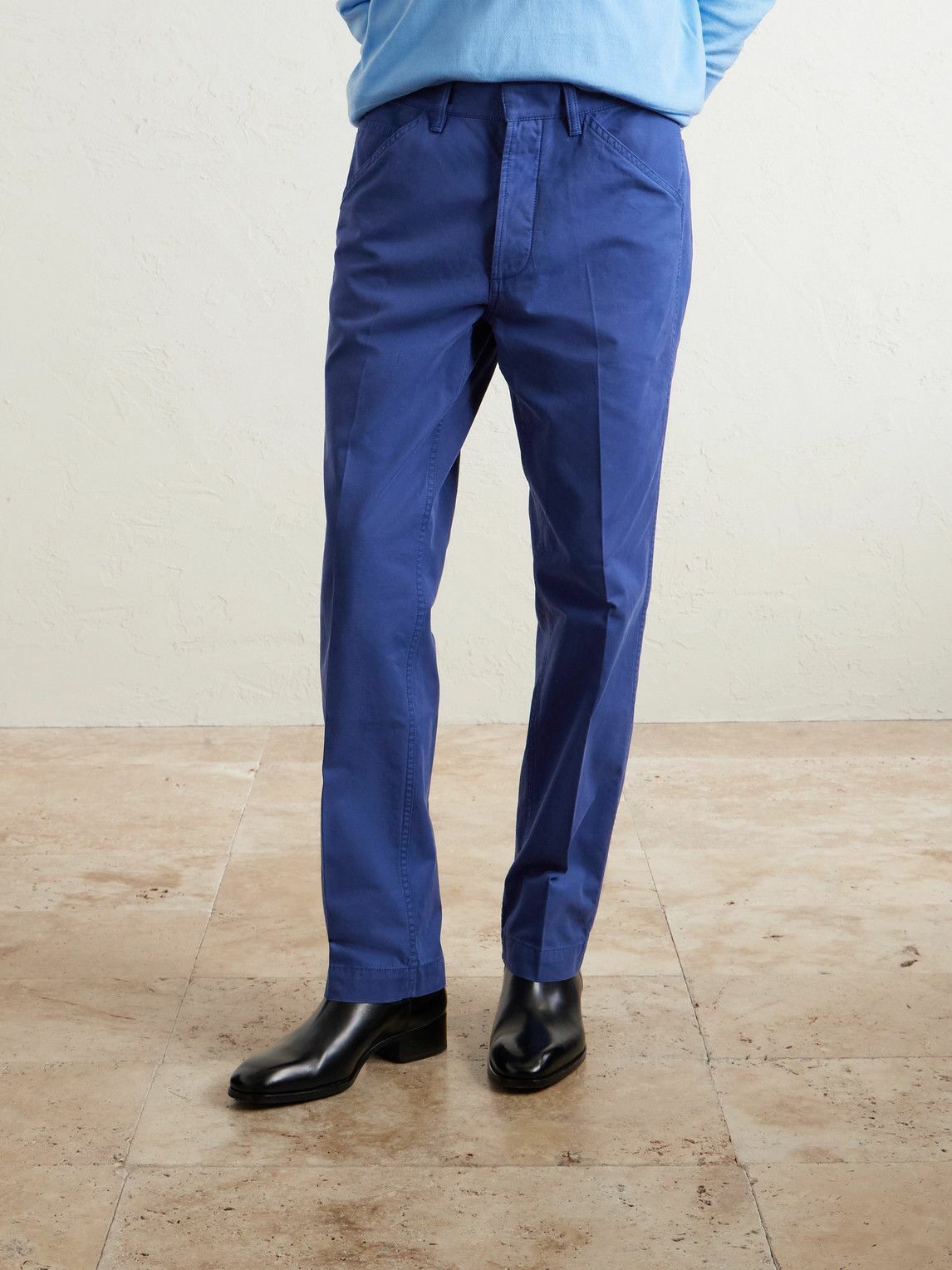 TOM FORD - Straight-Leg Cotton-Twill Trousers - Blue