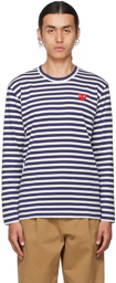 COMME des GARÇONS PLAY White & Navy Heart Patch Long Sleeve T-Shirt