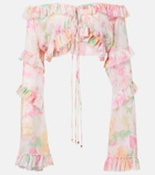 Bananhot Anita floral ruffled off-shoulder crop top