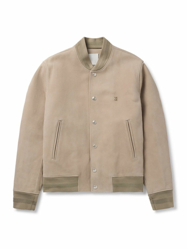 Photo: Givenchy - Padded Logo-Embellished Full-Grain Nubuck Bomber Jacket - Neutrals