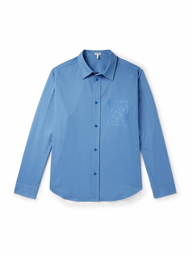 Photo: LOEWE - Logo-Embroidered Cotton-Poplin Shirt - Blue