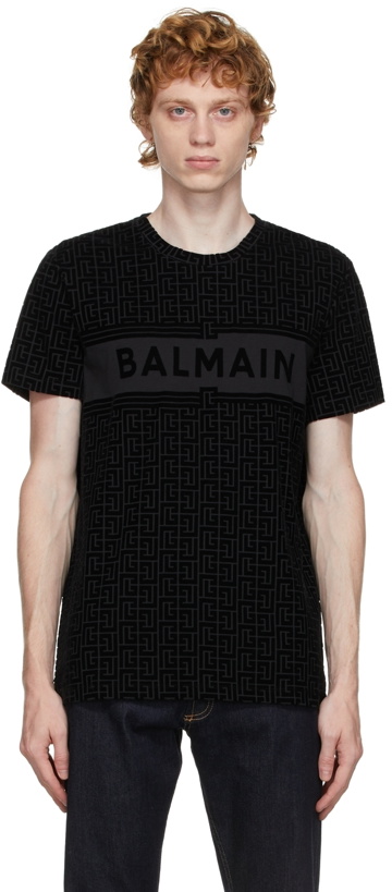 Photo: Balmain Black Monogram Flocked T-Shirt