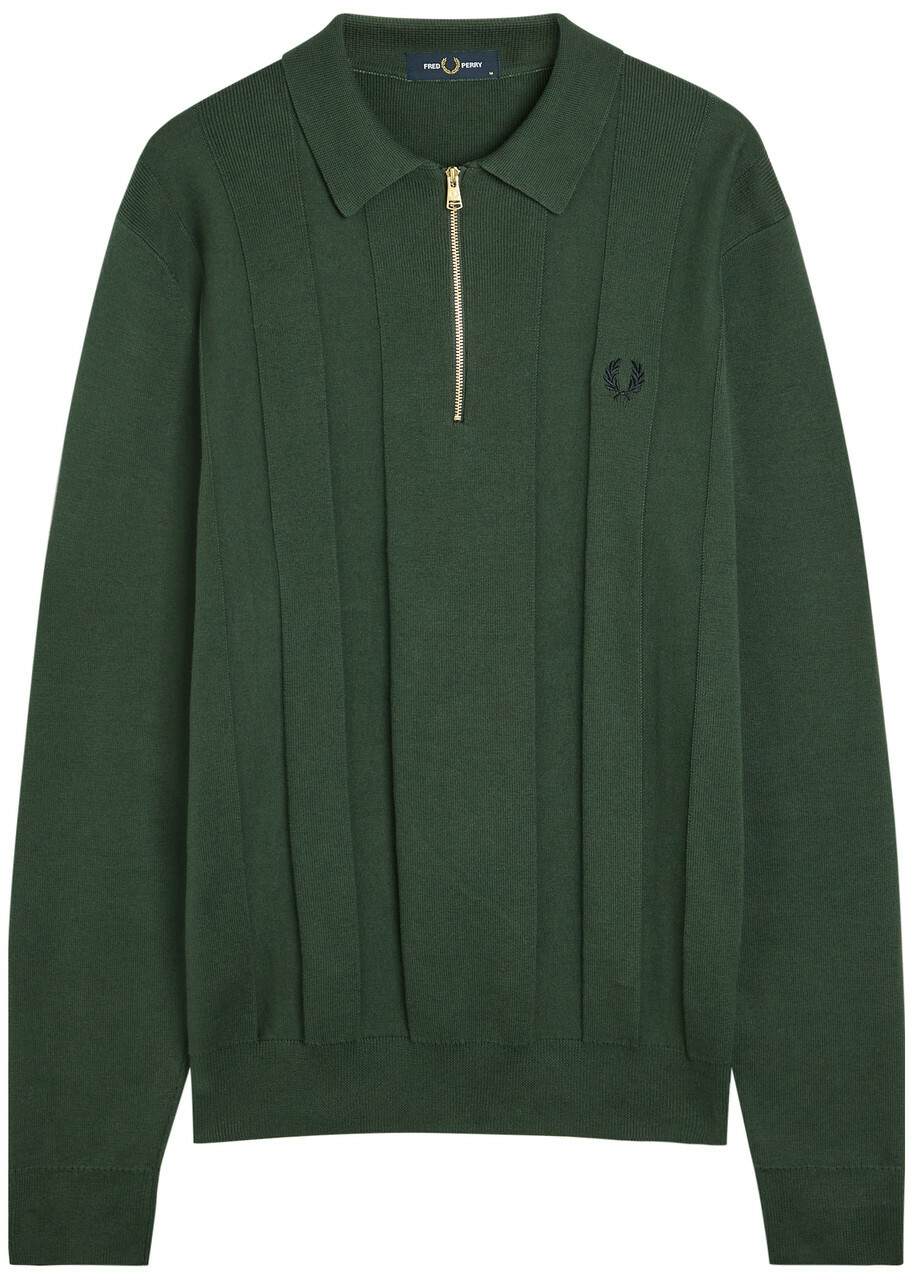 Fred Perry Logo-embroidered Fine-knit Cotton Jumper Dark Green