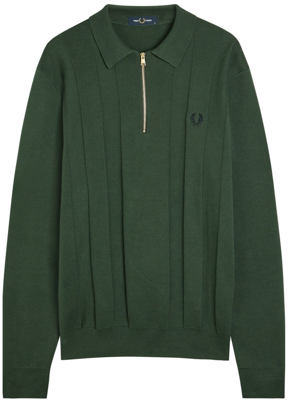 Photo: Fred Perry Logo-embroidered Fine-knit Cotton Jumper Dark Green