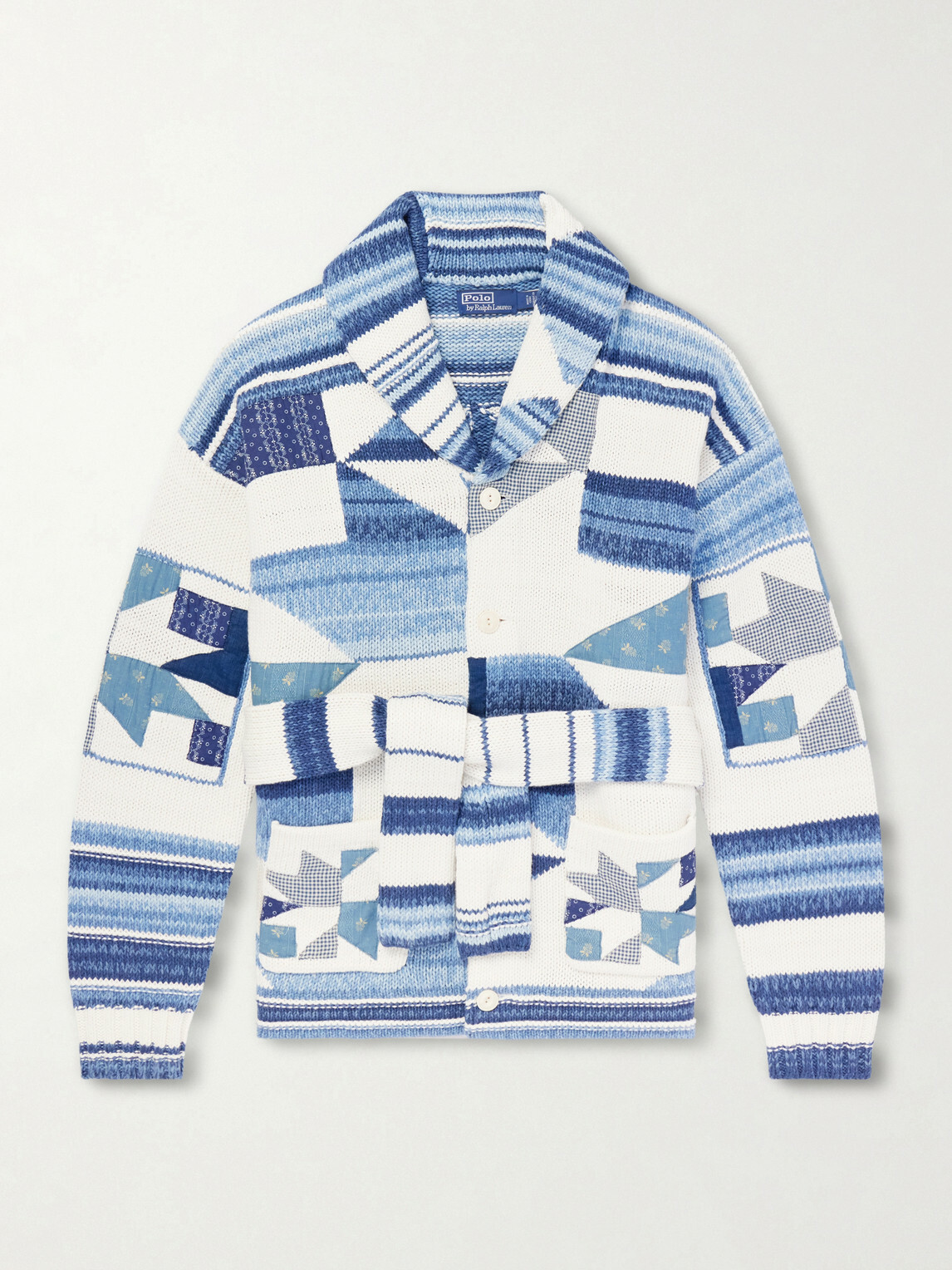 Polo Ralph Lauren - Shawl-Collar Patchwork Cotton and Linen-Blend Cardigan - Blue