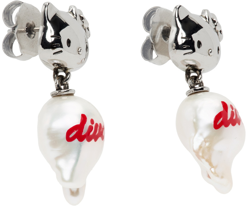 Jiwinaia Silver Hello Kitty Diva Pearl Earrings Jiwinaia Jiwinaia Silver Hello Kitty Diva Pearl Earrings Jiwinaia