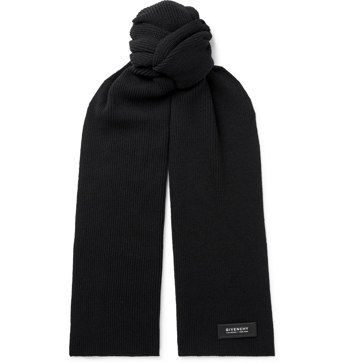 Photo: GIVENCHY - Logo-Detailed Ribbed Wool and Cashmere-Blend Scarf - Black