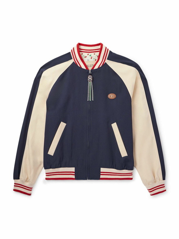 Photo: Valentino Garavani - Le Chat De La Maison Logo-Appliquéd Two-Tone Virgin Wool and Cotton-Blend Twill Bomber Jacket - Blue