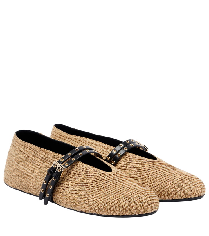 Photo: Alaïa Paperstraw leather-trimmed Mary Jane flats