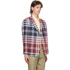 Thom Browne Navy and Red Large Plaid Madras Sack Sport Coat Blazer