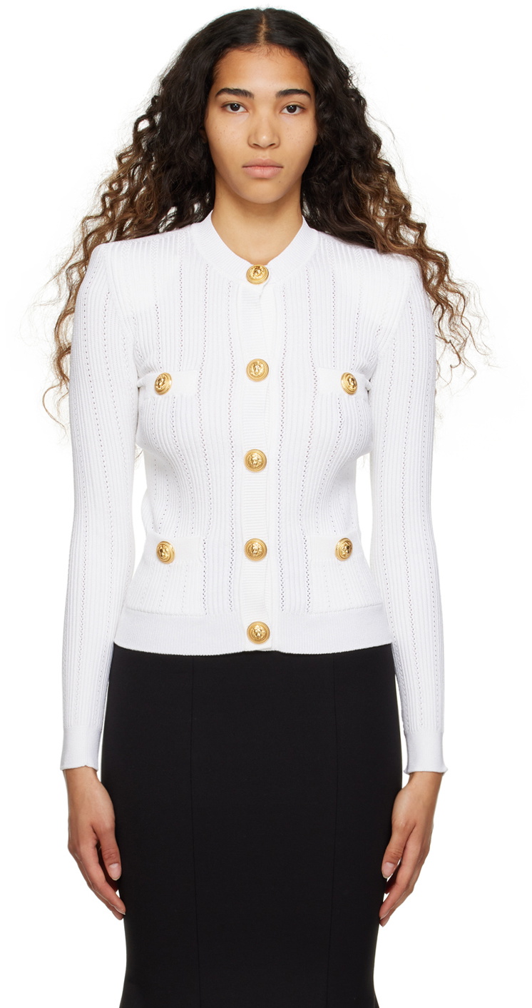 Balmain White Tight Cardigan