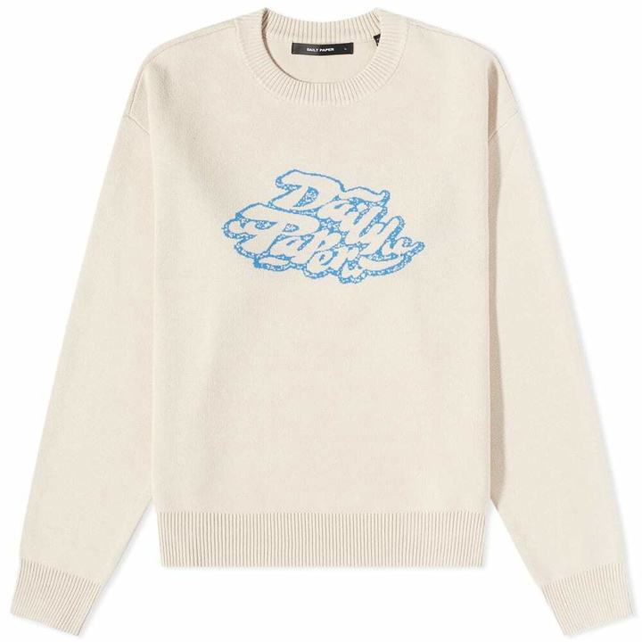 Photo: Daily Paper Men's Pelaz Intarsia Logo Crew Knit in White Sand