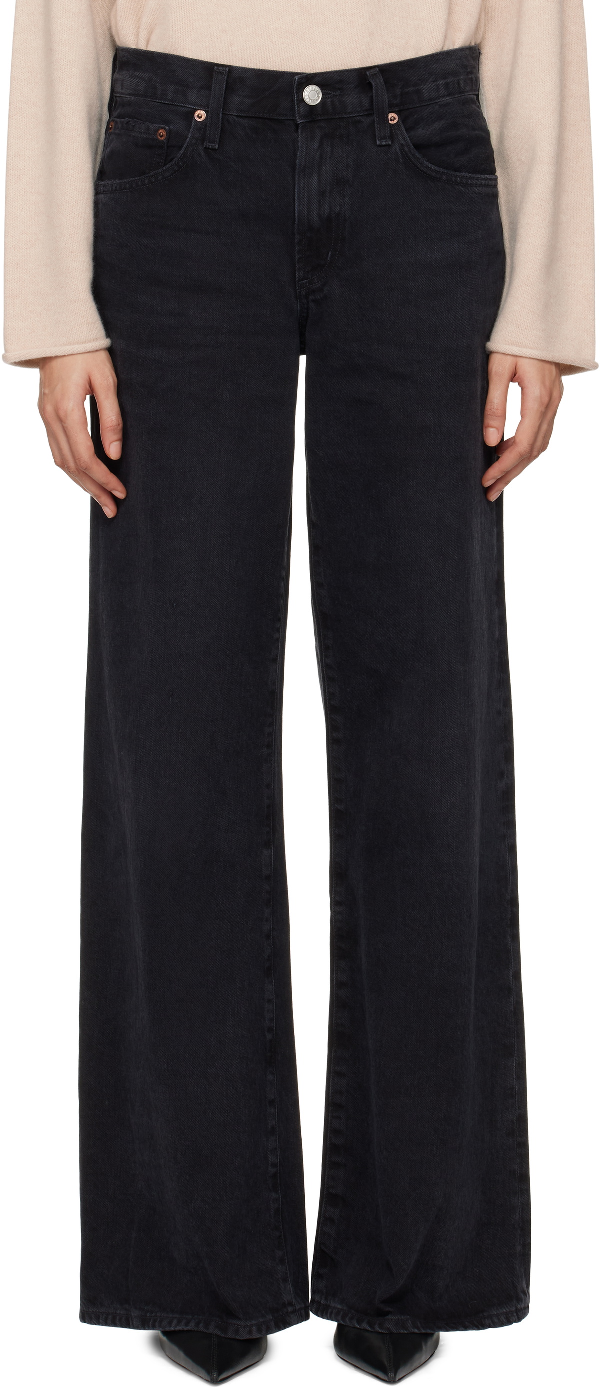 AGOLDE Black Clara Low Rise Baggy Flare Jeans