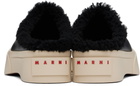 Marni Black Leather & Shearling Sabot Slippers