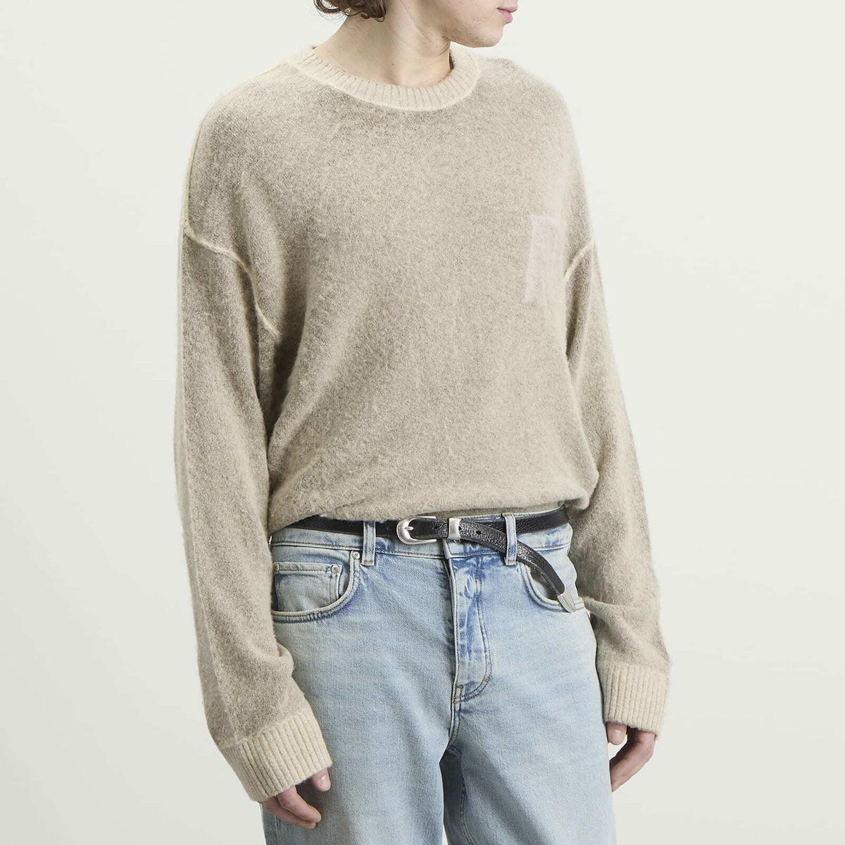 Represent Men's Lightweight Alpaca Knit Jumper in Latte