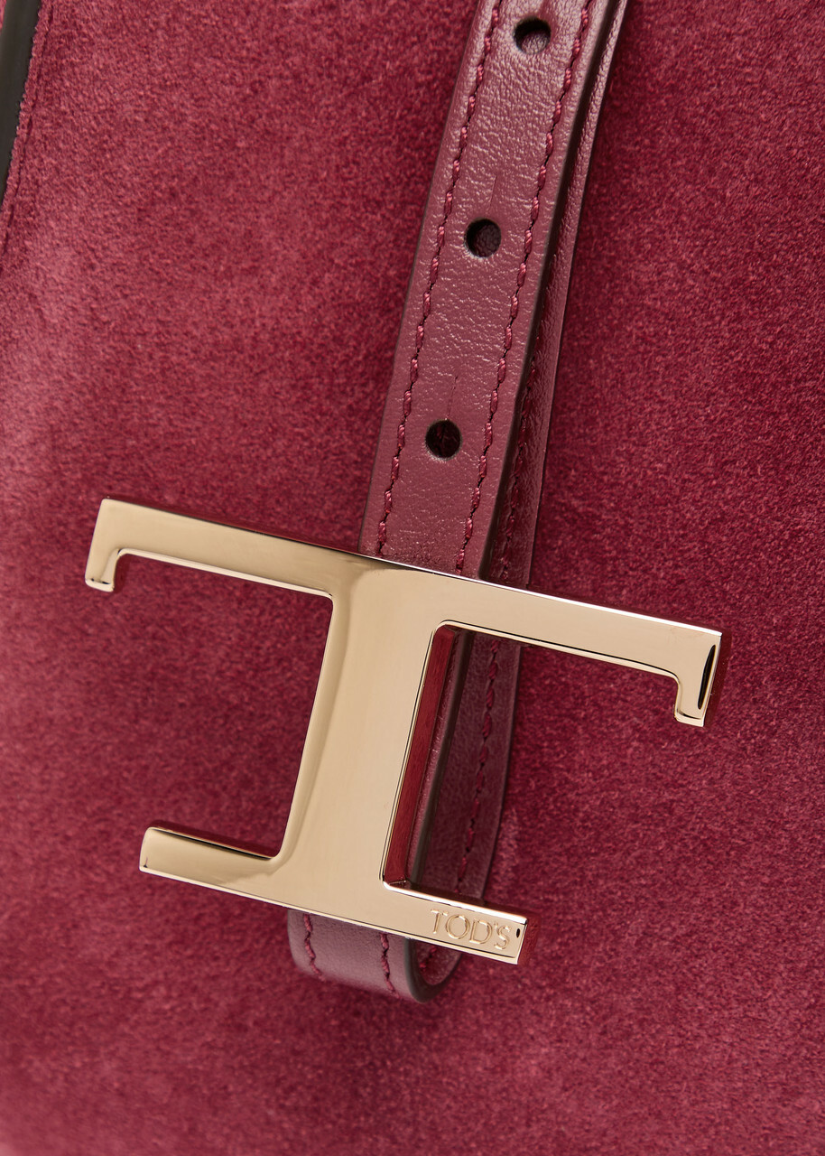 Tods T-plaque Suede Mini top Handle bag - Burgundy - One Size
