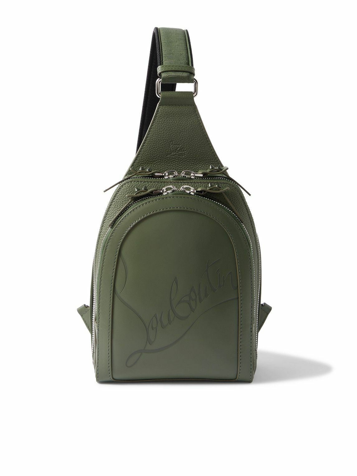 Christian Louboutin - Logo-Debossed Mesh-Trimmed Leather Sling Backpack
