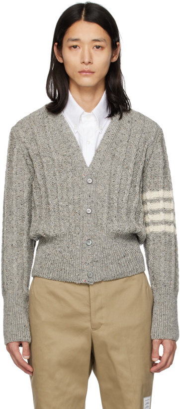 Photo: Thom Browne Grey Cable Knit Cardigan