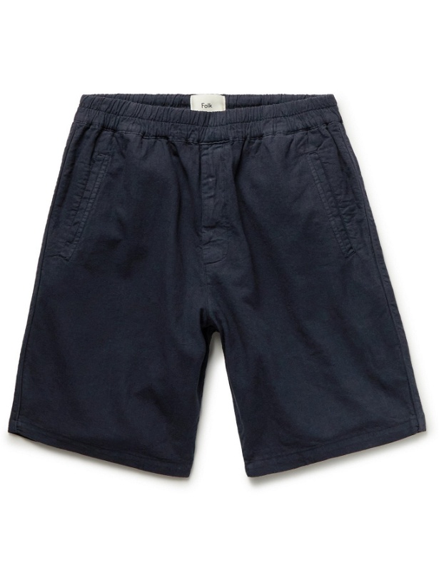 Photo: FOLK - Linen and Cotton-Blend Shorts - Blue - 1