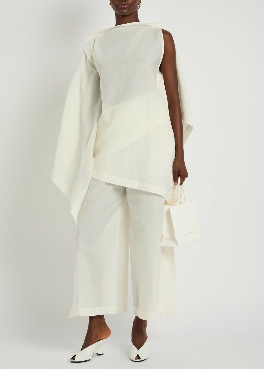 Issey Miyake Draped Wide-leg Paper-blend Trousers White
