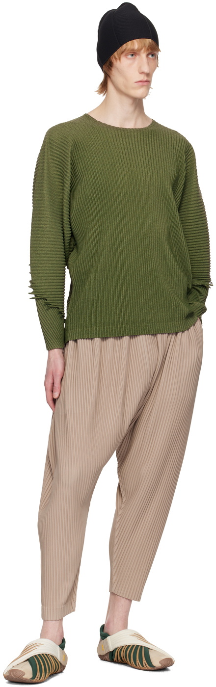 HOMME PLISSÉ ISSEY MIYAKE Green Serrate Long Sleeve T-Shirt