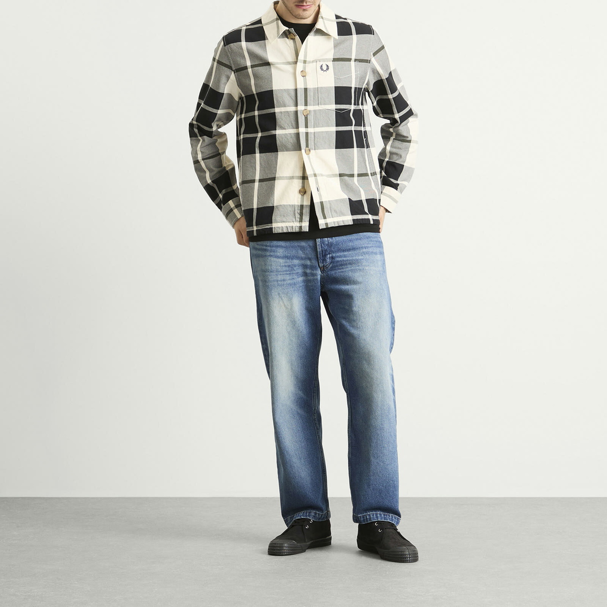 Fred Perry Men's Tartan Twill Overshirt in Ecru