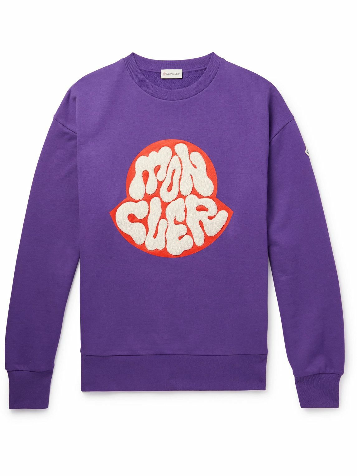 【23AW NEW】MONCLER_men / ロゴ入りスウェットシャツ / Purple Moncler - Bouclé-Trimmed Cotton-Jersey Sweatshirt - Purple