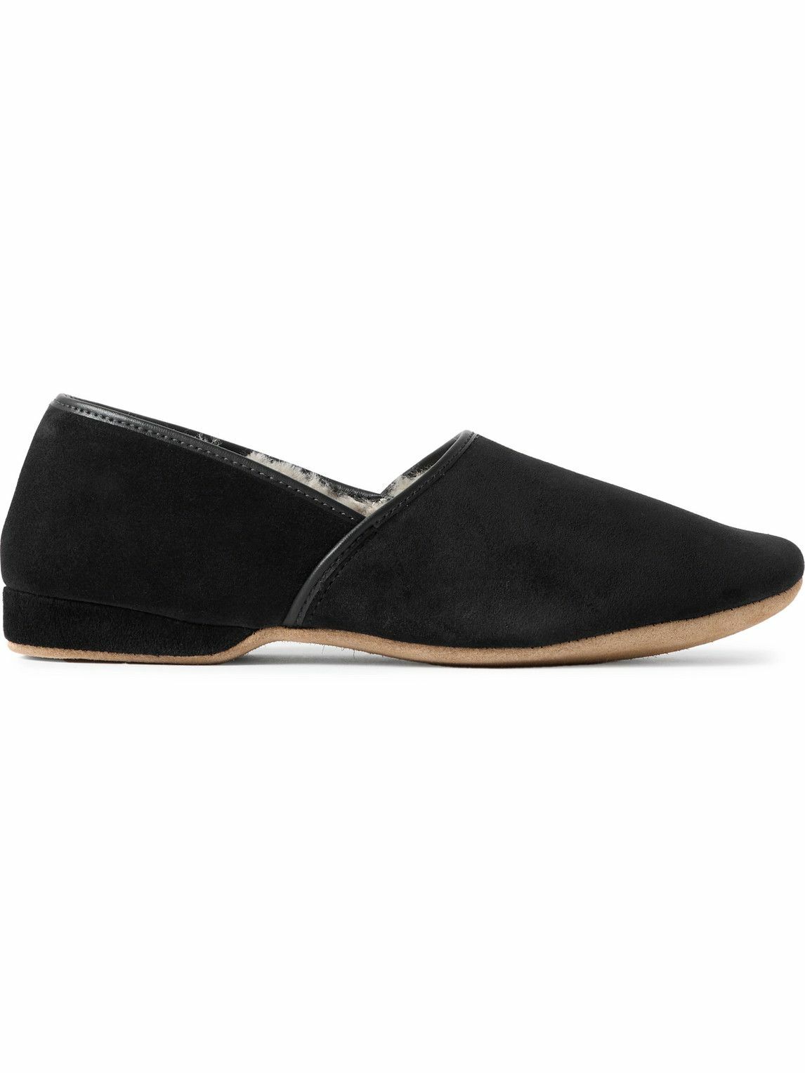 Derek Rose - Crawford Leather-Trimmed Shearling-Lined Suede Slippers - Black