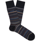Hugo Boss - Striped Mercerised Stretch Cotton-Blend Socks - Navy