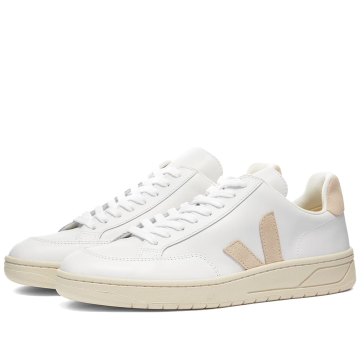 Photo: Veja Men's V-12 Leather Sneakers in White/Sand