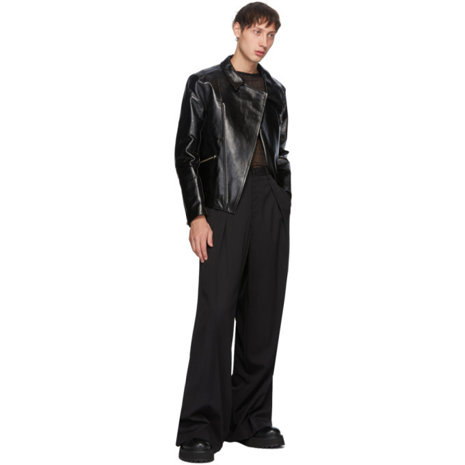 Sulvam Black Leather Grafting Riders Jacket