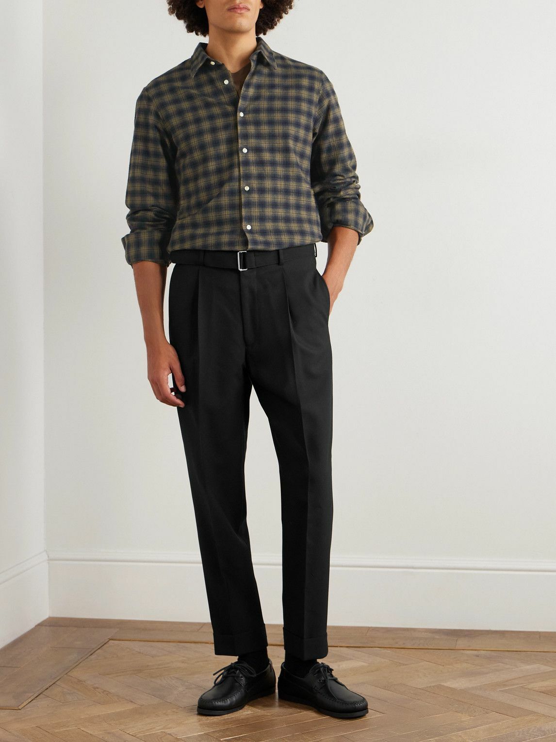 Officine Générale - Hugo Tapered Belted Grain de Poudre Wool Suit Trousers - Black