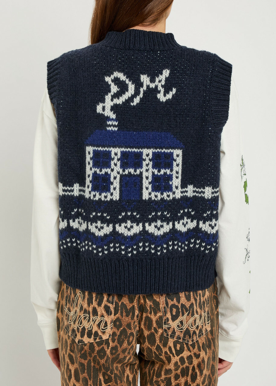 Damson Madder Rhona Fair Isle Wool Vest Navy