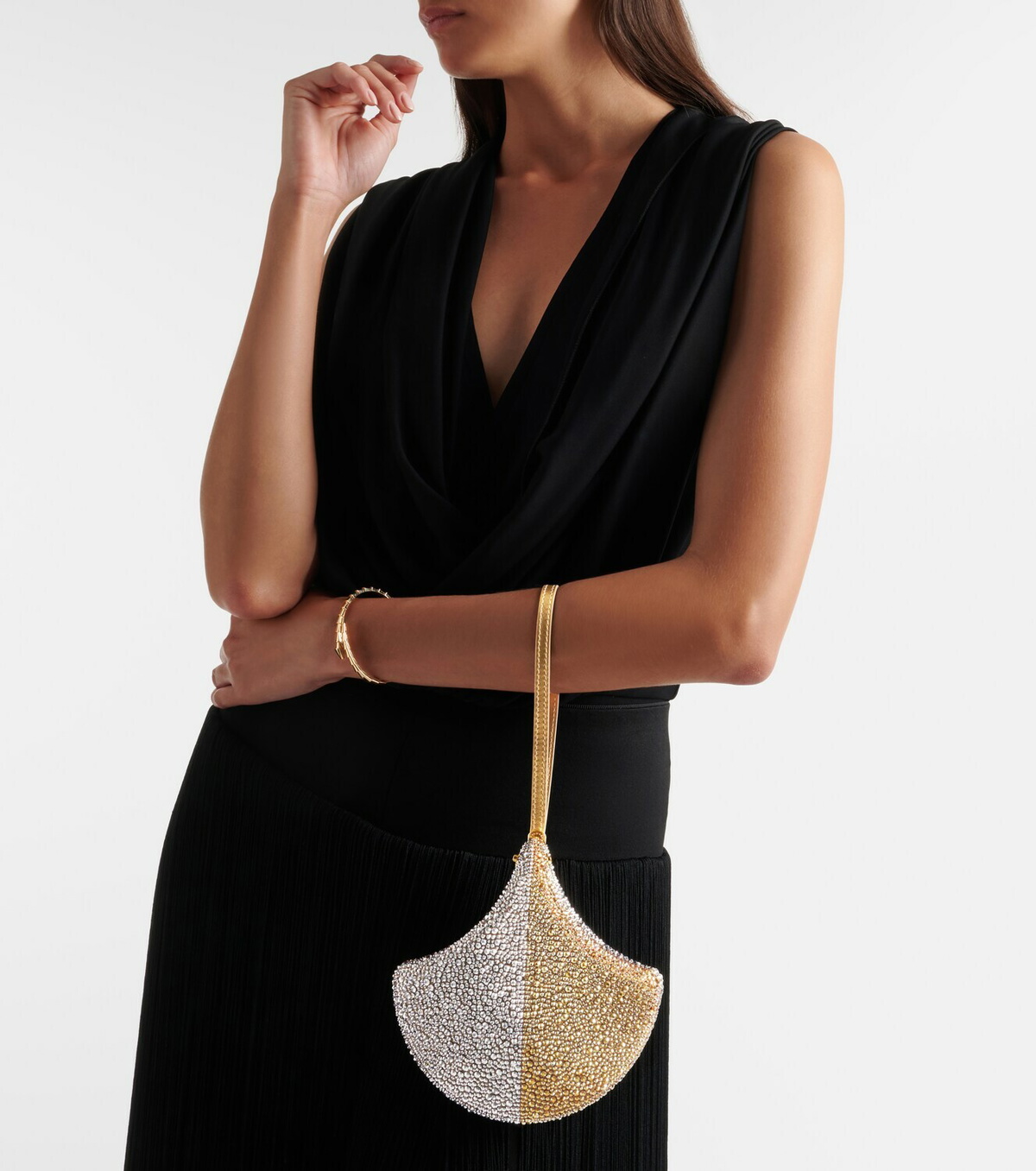Bvlgari Ginkgo crystal-embellished suede clutch
