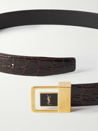 SAINT LAURENT - 3cm Logo-Embellished Croc-Effect Leather Belt - Brown