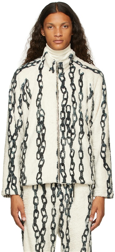Photo: Sulvam Off-White & Green Chain Fleece Jacket