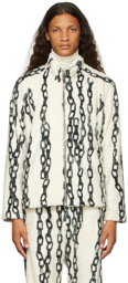 Sulvam Off-White & Green Chain Fleece Jacket