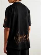 Balenciaga - Upside Down Distressed Printed Cotton-Jersey T-Shirt - Black