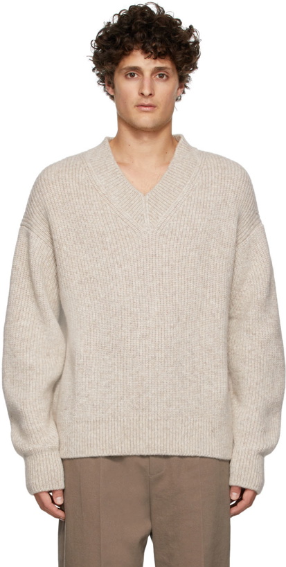 Photo: Nanushka Beige Huxley Knit V-Neck Sweater