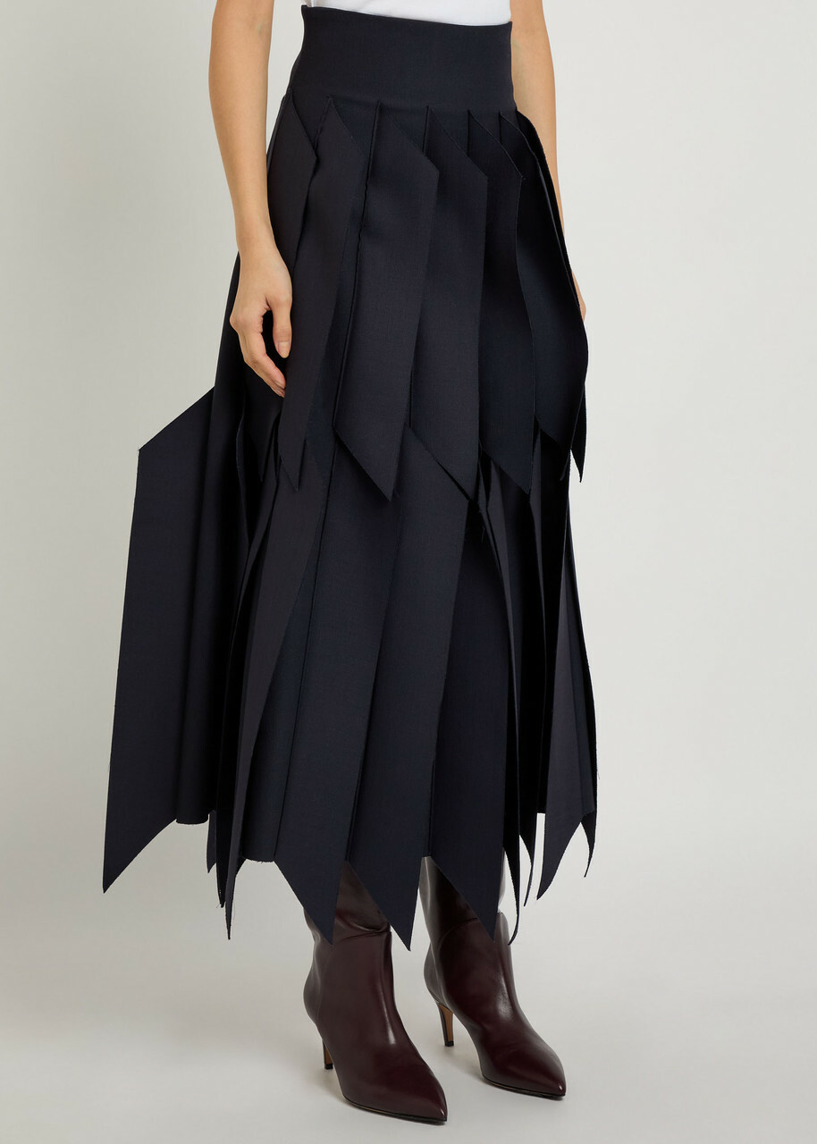 A.W.A.K.E Mode Laser-cut Woven Midi Skirt Navy