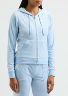 Juicy Couture Robertson Hooded Velour Sweatshirt Light Blue