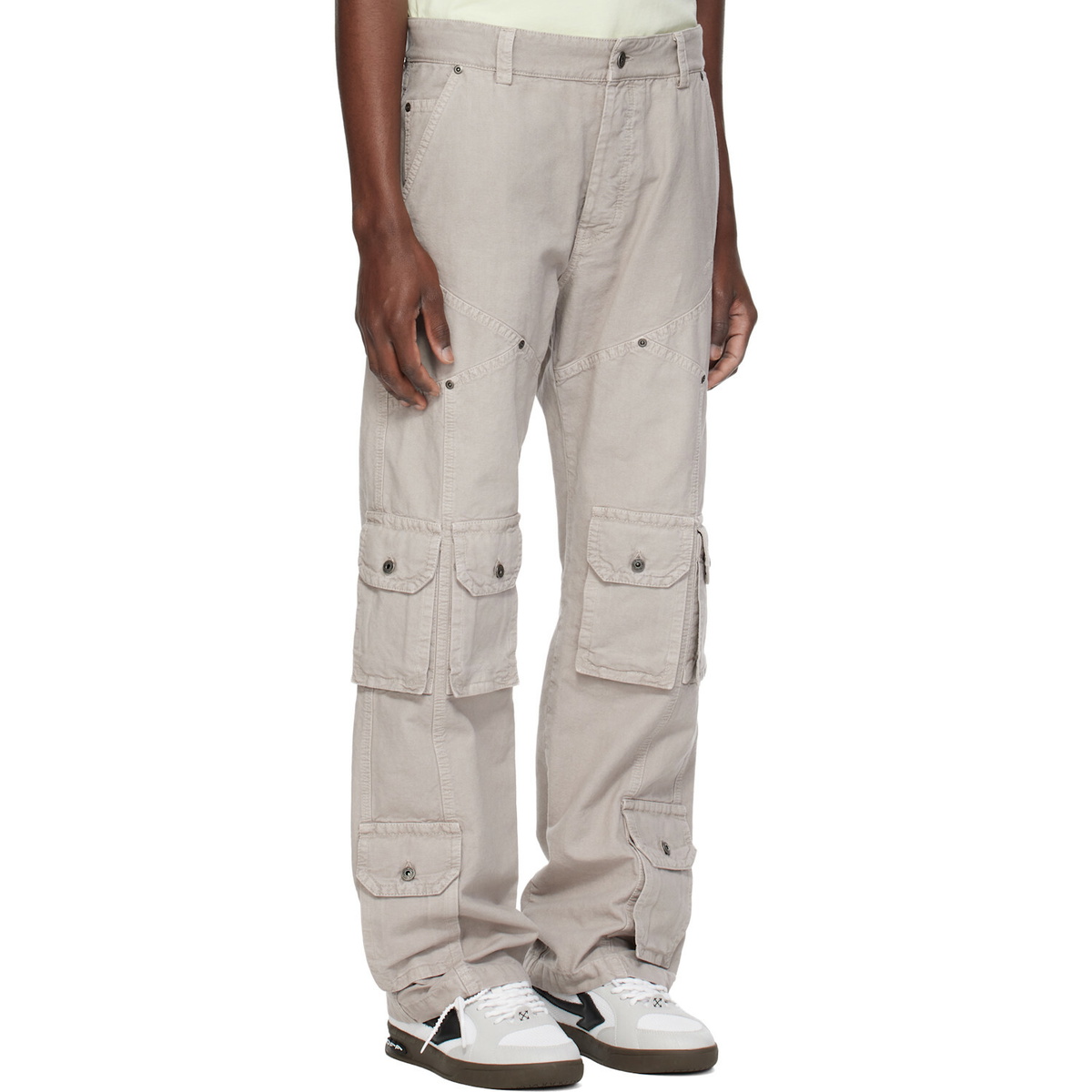 Off-White Gray Garment-Dyed Multi-Pocket Relaxed Cargo Pants